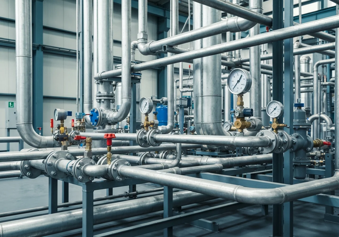 Druckluftleitungen im Industriebetrieb, geprüft im Rahmen der Leckagesuche