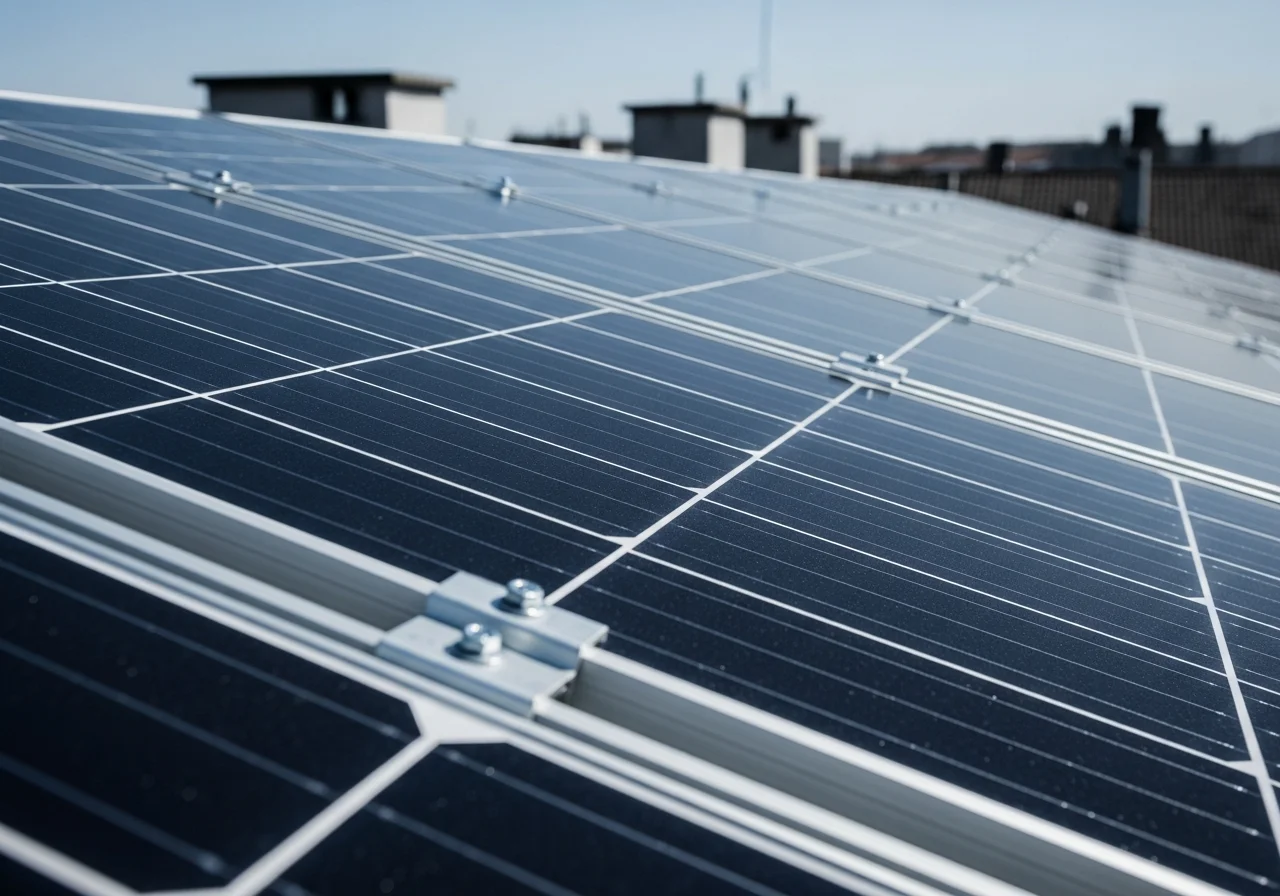 Nahaufnahme installierter Photovoltaikmodule auf einem Dach